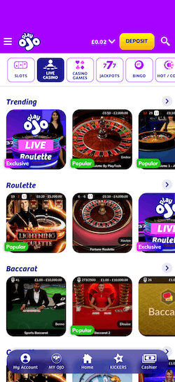 PlayOJO Live Casino