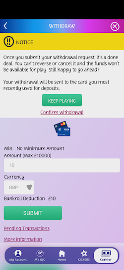 PlayOJO Withdrawal