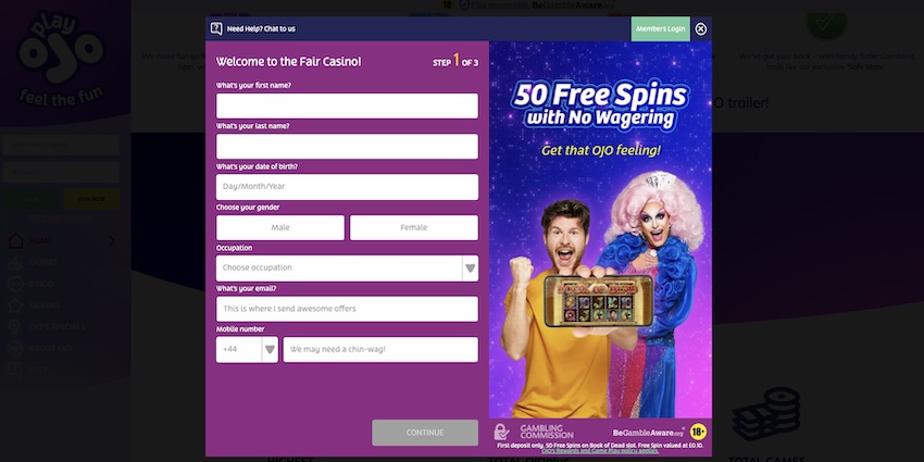 Play OJO Sign Up Form