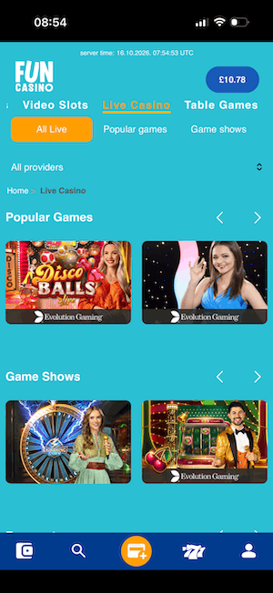 Live tables at Fun Casino