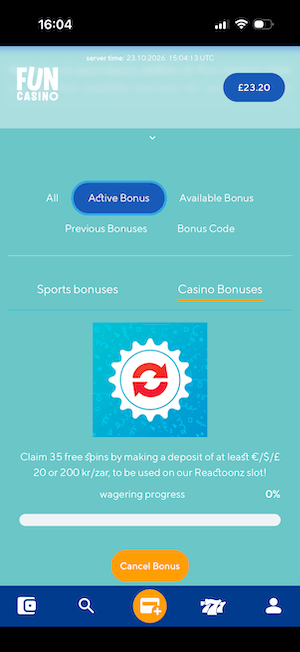 Promotion listing at Fun Casino