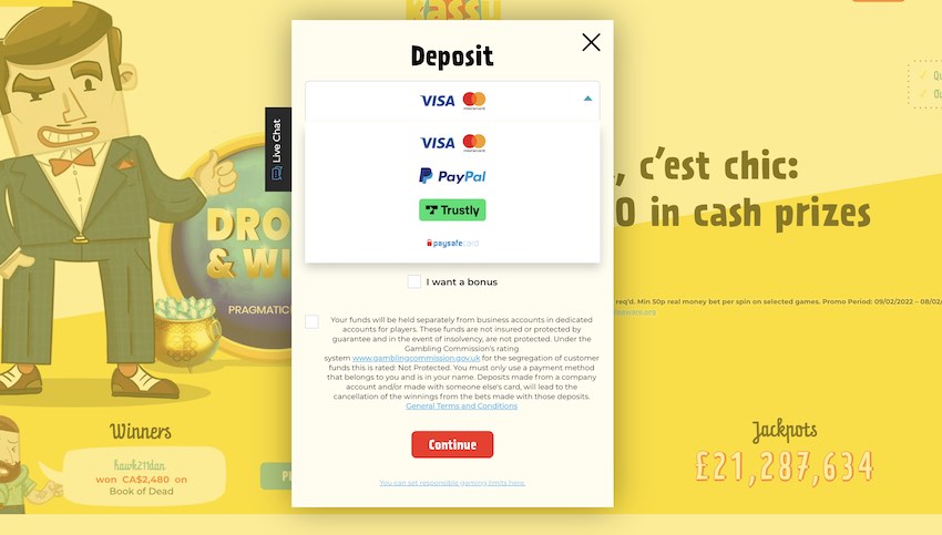 Kassu Casino Deposit Options