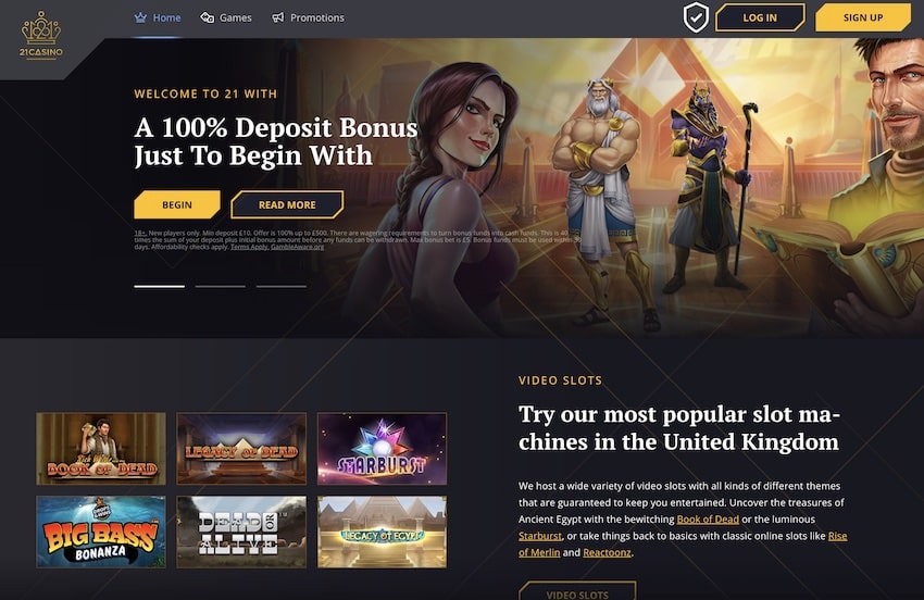 21 Casino home page