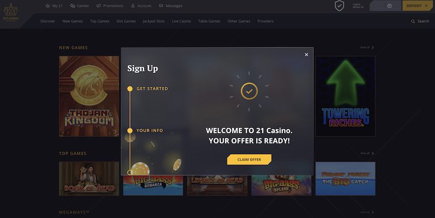 21 Casino Sign Up Confirmation