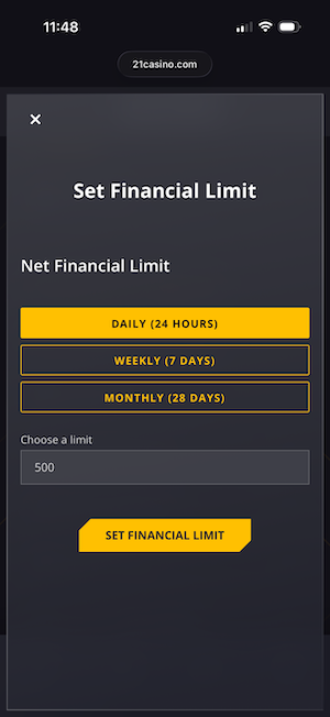 Setting financial limits at 21 Casino