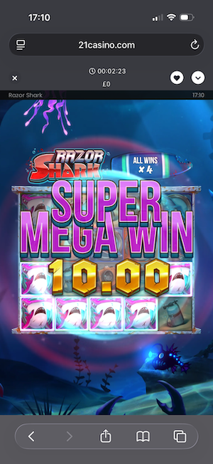 Playing Razor Shark at 21 Casino