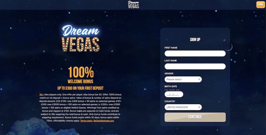 Dream Vegas Sign Up Page