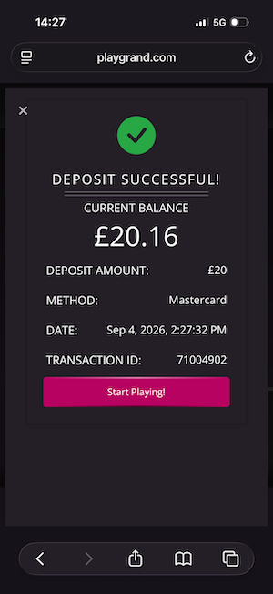 PlayGrand Succesful Deposit