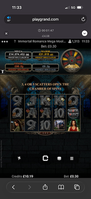 Immortal Romance Mega Moolah at PlayGrand