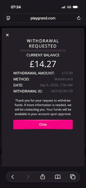 Requesting a withdrawal at PlayGrand