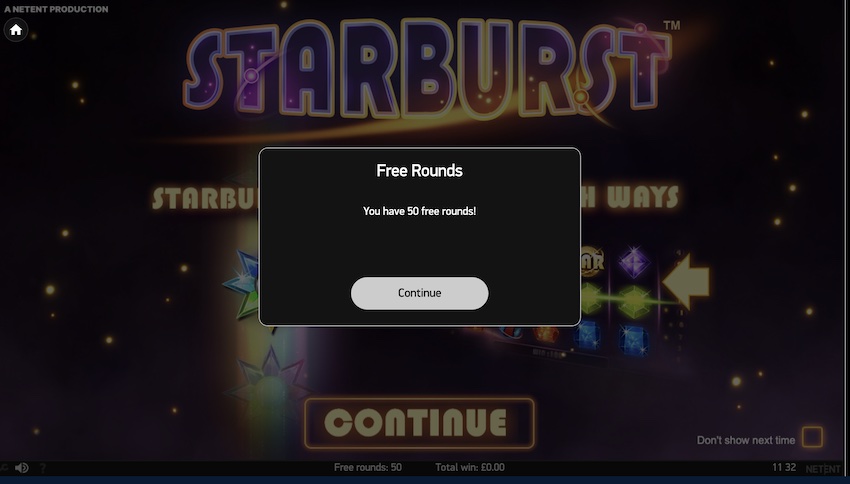 50 Free Spins on Starburst