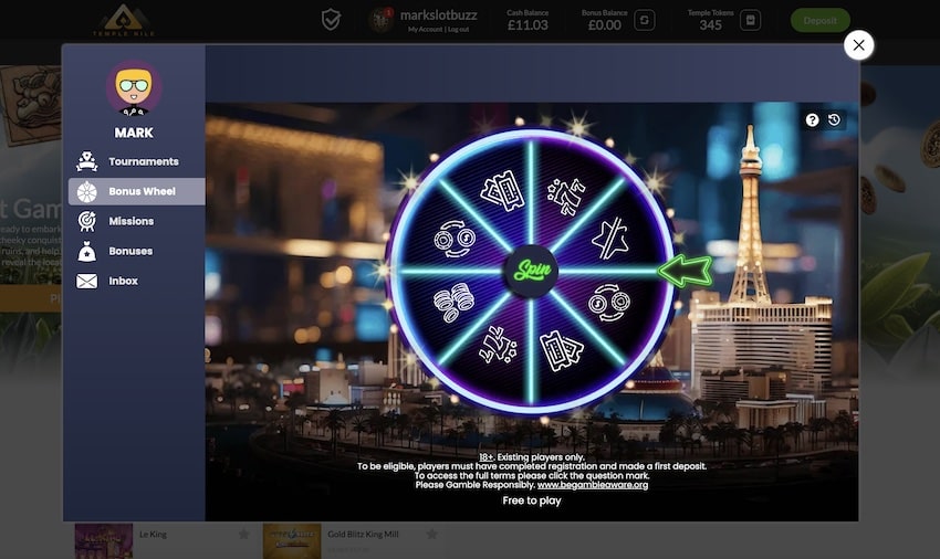 Bonus Wheel At Temple Nile