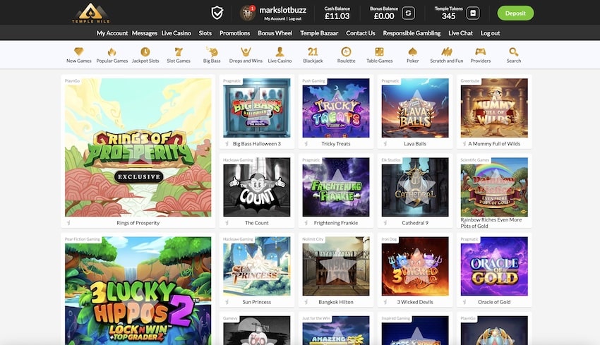 Temple Nile Game Menu