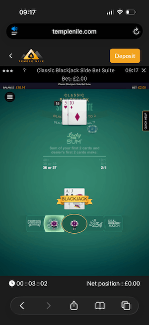Switch Studios' Side Bet Blackjaack at Temple Nile