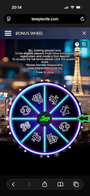 Daily Bonus Wheel at Temple Nile