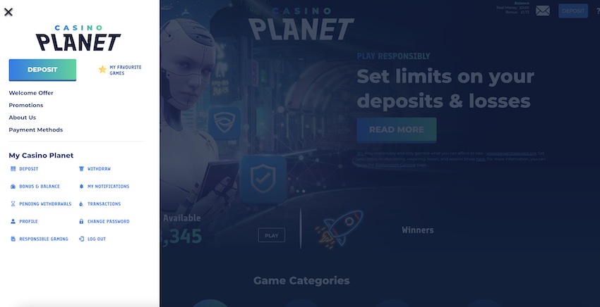 Casino lPlanet - Account Page