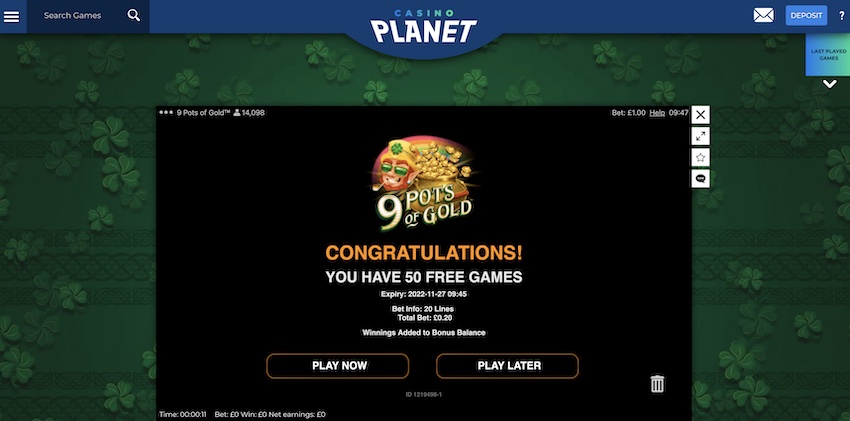 9 Pots of Gold Free Spins Option