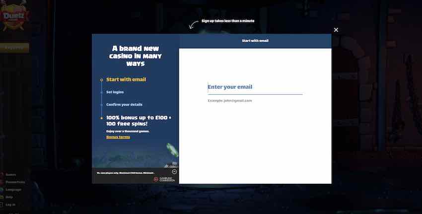 Duelz Casino Registration Form