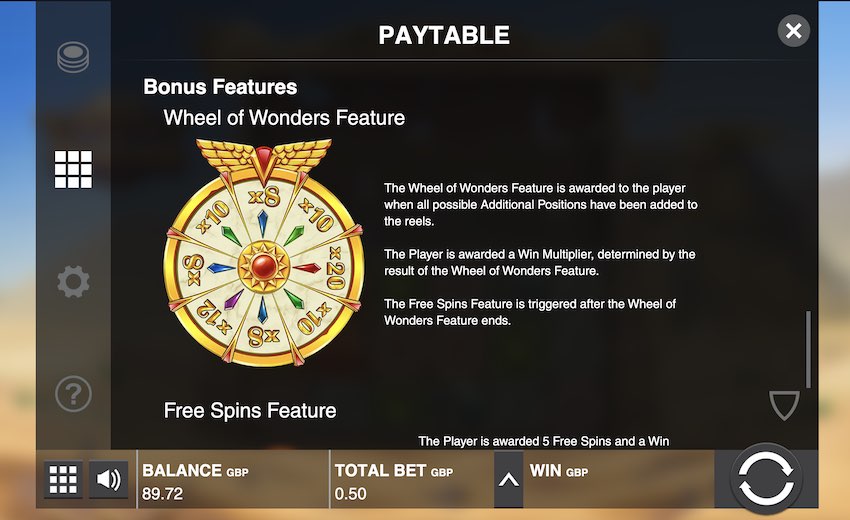 Wheel of Wonders Paytable