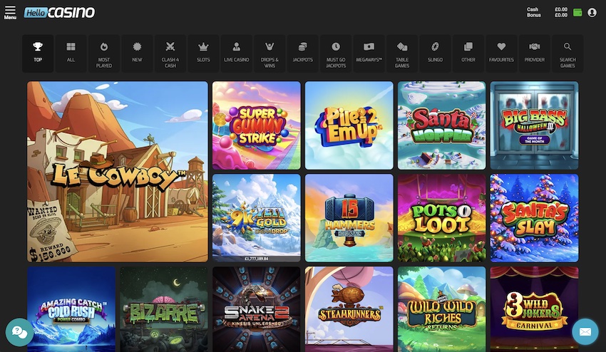 Hello Casino Games Menu