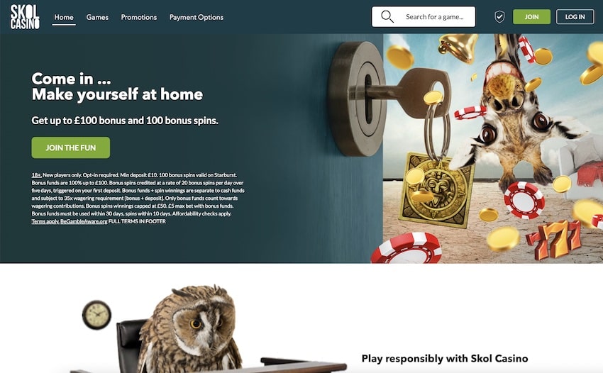 Skol Casino Home Page