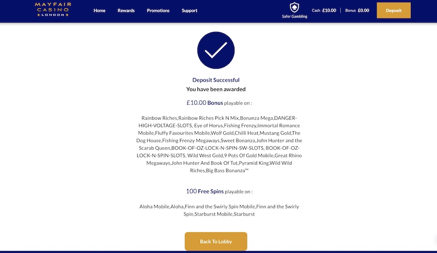 Deposit Confirmation Page