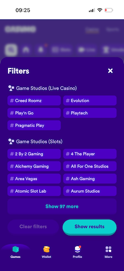 Casumo Game Filters