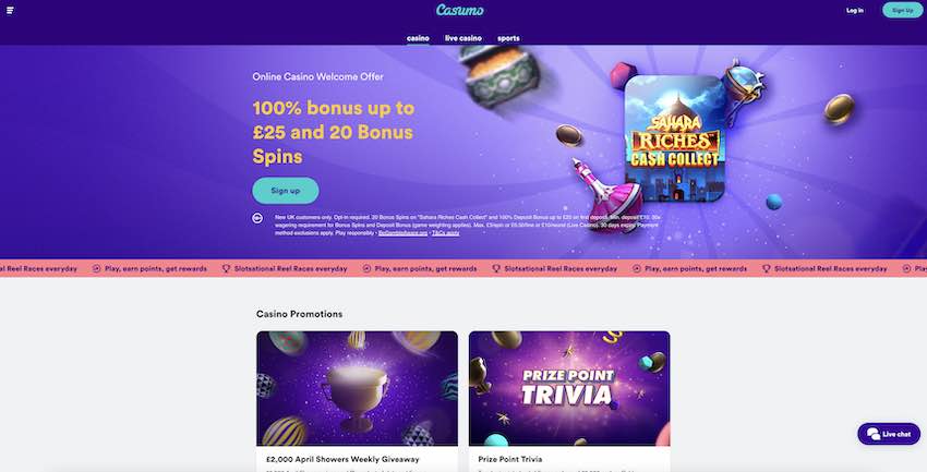 Casumo Casino Home Page