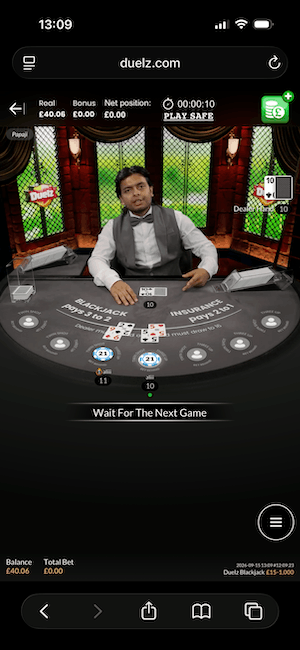 Branded blackjack at Duelz Casino