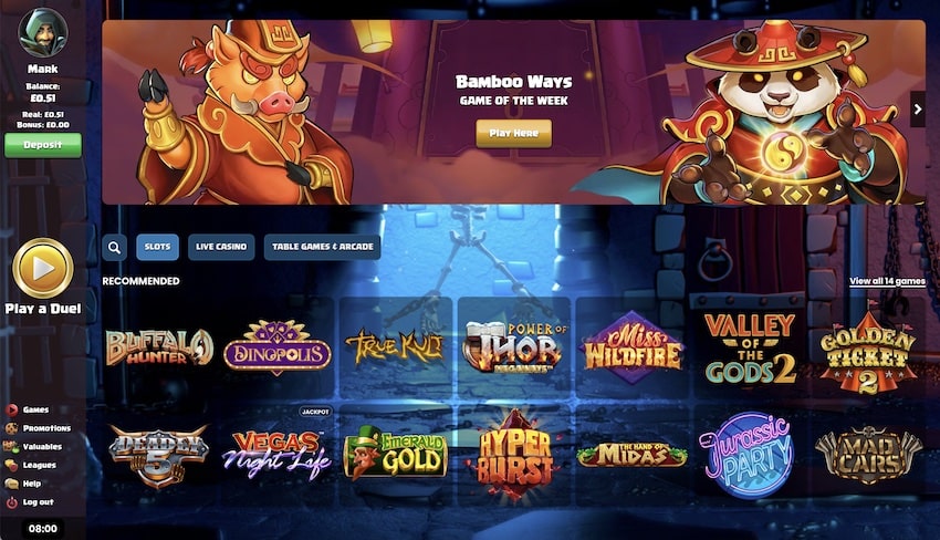 Duelz Casino Home Page