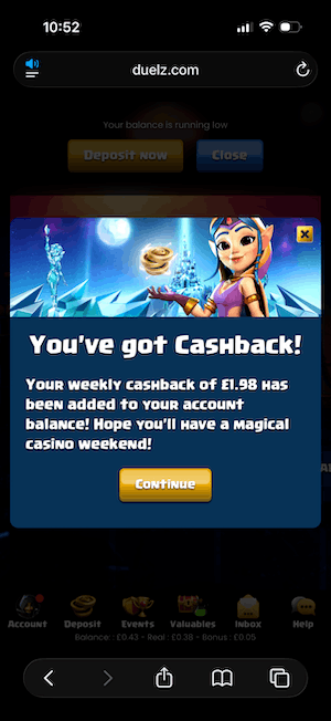 Cashback at Duelz Casino