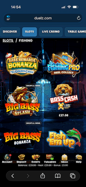 Fishing slots at Duelz Casino