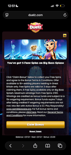 Free spins from Duelz Casino