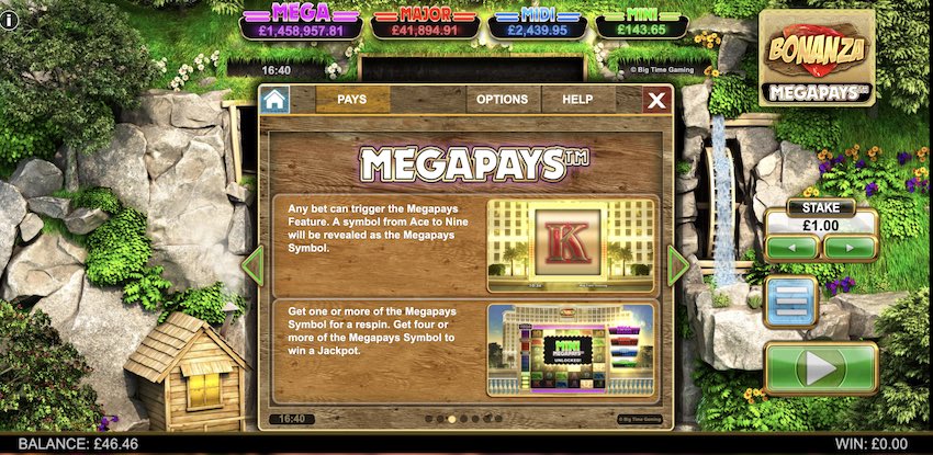 Bonanza Slot Megapays Paytable