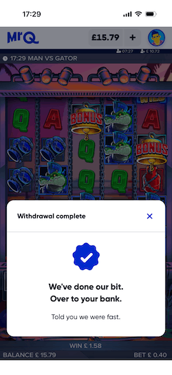 Withdrawal Confirmation at MrQ
