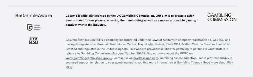 Casumo UK License Information