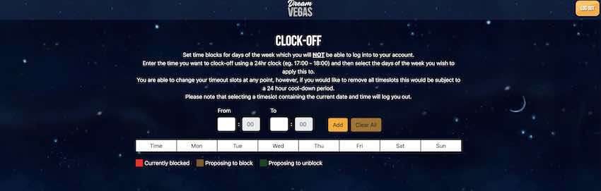 Clock Off Time At Dream Vegas