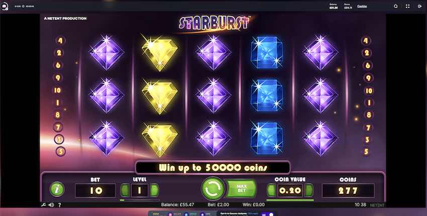 Starburst Slot Game Home Screen