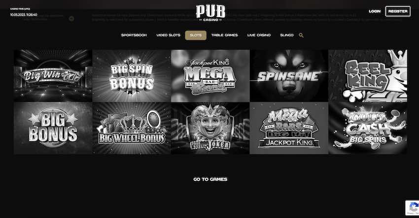 Pub Casino Game Menu