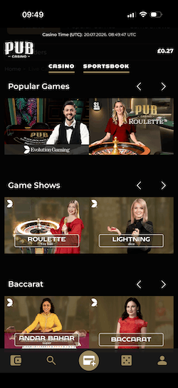 Live Tables at Pub Casino