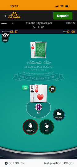 Playing Atlantic Blackjack at Casimba