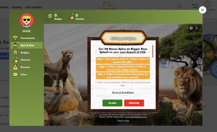 Daily Bonus Wheel at Casimba