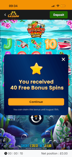 40 free spins at Casimba
