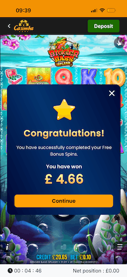 £4.96 winnings from free spins