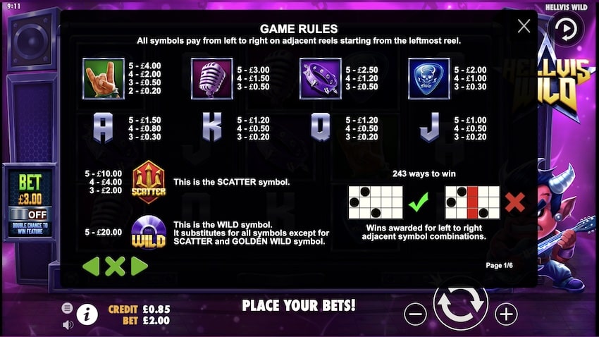 Hellvis Wild Slot Paytable