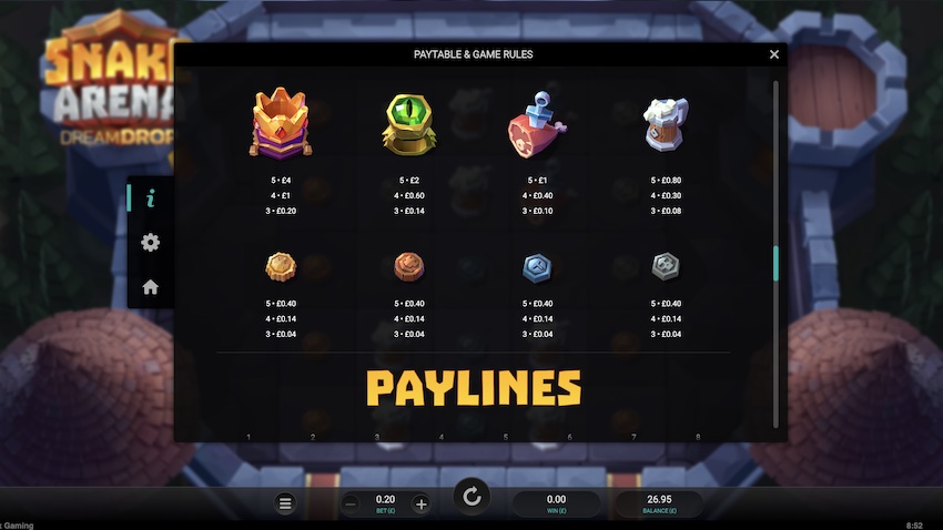 Snake Arena Dream Drop Paytable