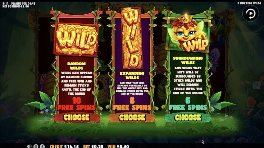 Choosing Free Spins Configuration in 3 Buzzing Wilds