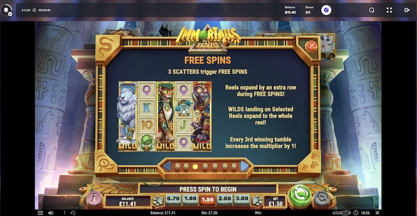Immortails of Egypt Slot Free Spins 