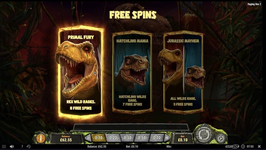Choosing Free Spins in Raging Rex 2