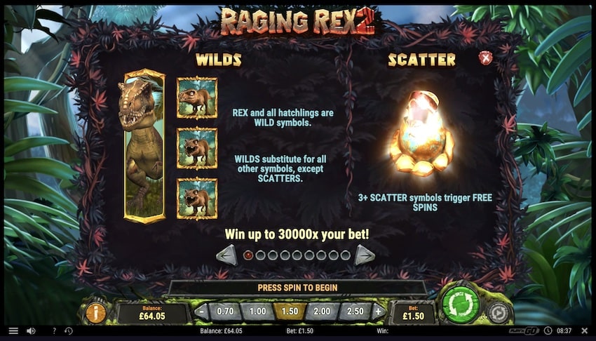 Raging Rex 2 Paytable